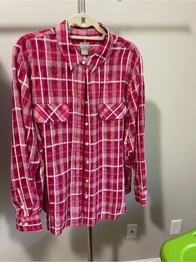 Chico's Pink White Plaid Button-Down Shirt